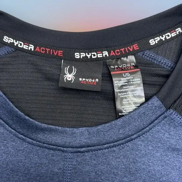 SPYDER Men’s Large Blue Black Long Sleeve Thermal Base Layer Shirt - Picture 2 of 5